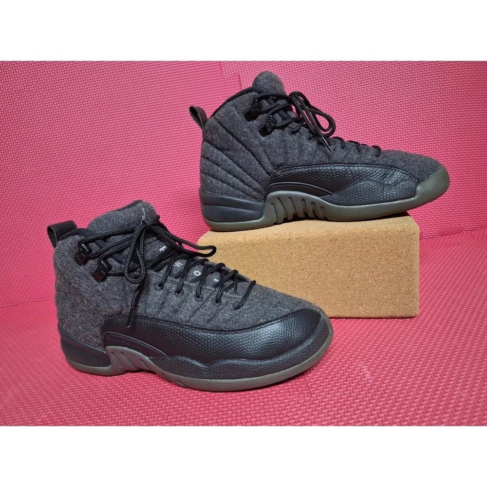 Nike Air Jordan 12 Retro Gray Wool Sneakers Shoes US Size 6Y Boys 852626-003